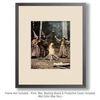 Bigfoot Singing with Witches - Bigfoot Art Prints – 8″x10″ Artwork in 11″x14″ Mat
