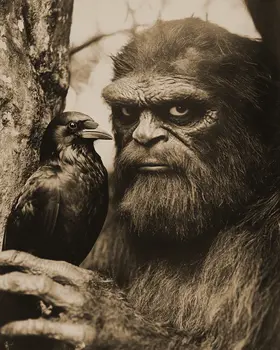 Raven Friend - Bigfoot Art Prints – 8″x10″ Artwork in 11″x14″ Mat