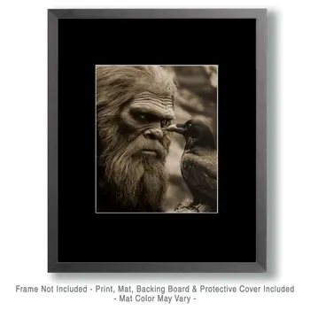Eye to Eye with a Raven - Bigfoot Art Prints – 8″x10″ Artwork in 11″x14″ Mat