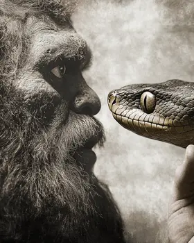 Eye to Eye with a Snake - Bigfoot Art Prints – 8″x10″ Artwork in 11″x14″ Mat