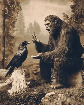 Then, the hawk said... - Bigfoot Art Prints – 8″x10″ Artwork in 11″x14″ Mat