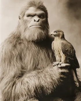 Sasquatch Falconry - Bigfoot Art Prints – 8″x10″ Artwork in 11″x14″ Mat
