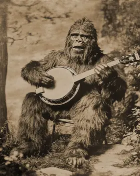 Bigfoot Banjo Bob by the Lake - Art Prints – 8″x10″ Artwork in 11″x14″ Mat