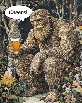 Brewski Time with Bigfoot and Sasquatch Wall Art Prints – 8″x10″ Artwork in 11″x14″ Mat