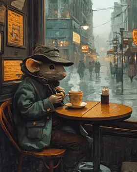 Rat Enjoying a Cup of Joe - Coffee Wall Art Prints - 8"x10" Art Print for 11"x14" Frame