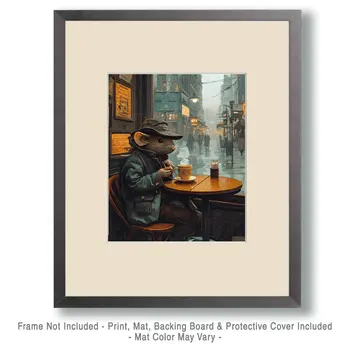 Rat Enjoying a Cup of Joe - Coffee Wall Art Prints - 8"x10" Art Print for 11"x14" Frame