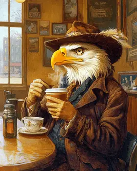 Bald Eagle Enjoying a Cup of Joe - Coffee Wall Art Prints - 8"x10" Art Print for 11"x14" Frame