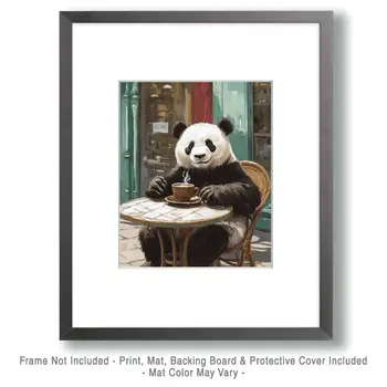 Panda Bear Enjoying a Cup of Joe - Coffee Wall Art Prints - 8"x10" Art Print for 11"x14" Frame