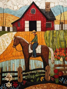 Cowboy Under Marbled Sky Folk Art - Cowgirl and Cowboy Folk Art Prints  8"x10" Artwork for 11"x14" Frame