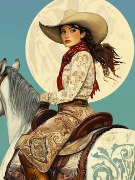 Cowgirl Roxie Folk Art - Cowgirl and Cowboy Folk Art Prints  8"x10" Artwork for 11"x14" Frame