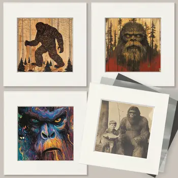 Bigfoot Training His Dog - Cryptids  8"x8" Artwork for 12"x12" Frame