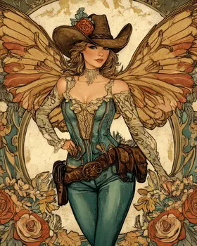 Southwest Cowgirl Fairy - Southwestern Fairies Wall Art Prints – 8″x10″ Artwork for 11″x14″ Frame