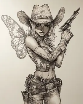 Pencil Drawing Cowgirl Fairy - Southwestern Fairies Wall Art Prints – 8″x10″ Artwork for 11″x14″ Frame