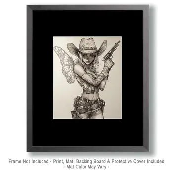 Pencil Drawing Cowgirl Fairy - Southwestern Fairies Wall Art Prints – 8″x10″ Artwork for 11″x14″ Frame