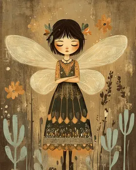 Sad Folk Art Fairy - Southwest Fairies Wall Art Prints – 8″x10″ Artwork for 11″x14″ Frame