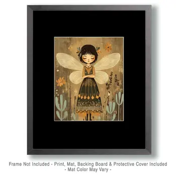 Sad Folk Art Fairy - Southwest Fairies Wall Art Prints – 8″x10″ Artwork for 11″x14″ Frame