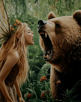 Fairy and Bear Singing Their Hearts Out - Fairies Wall Art Prints – 8″x10″ Artwork for 11″x14″ Frame