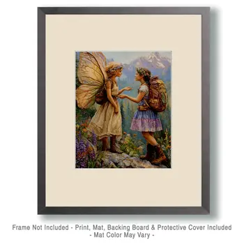 Fairy Giving Hiker Directions - Fairies Wall Art Prints – 8″x10″ Artwork for 11″x14″ Frame
