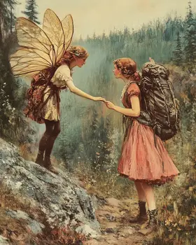 Fairy Giving Advice to a Hiker - Fairies Wall Art Prints – 8″x10″ Artwork for 11″x14″ Frame
