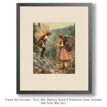 Fairy Giving Advice to a Hiker - Fairies Wall Art Prints – 8″x10″ Artwork for 11″x14″ Frame