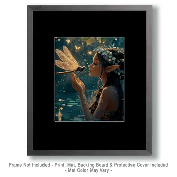 Fairy and Dragonfly Dreaming - Fairies Wall Art Prints – 8″x10″ Artwork for 11″x14″ Frame