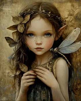 Young Fairy and Her Dragonfly Friend - Fairies Wall Art Prints – 8″x10″ Artwork for 11″x14″ Frame
