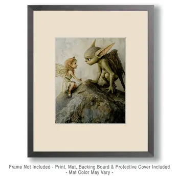 Fairy Gives Advice to Gremlin - Fairies Wall Art Prints – 8″x10″ Artwork for 11″x14″ Frame