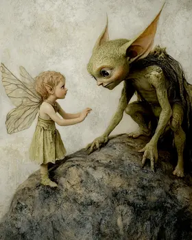 Fairy and Gremlin - Fairies Wall Art Prints – 8″x10″ Artwork for 11″x14″ Frame