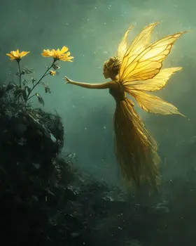 Golden Fairy - Fairies Wall Art Prints – 8″x10″ Artwork for 11″x14″ Frame