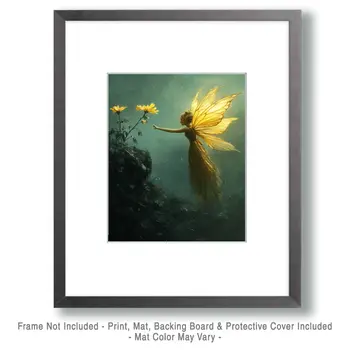 Golden Fairy - Fairies Wall Art Prints – 8″x10″ Artwork for 11″x14″ Frame