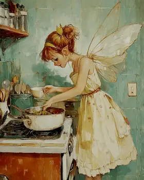Fairy Cooking - Fairies Wall Art Prints – 8″x10″ Artwork for 11″x14″ Frame