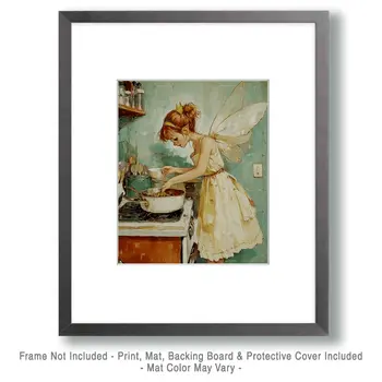 Fairy Cooking - Fairies Wall Art Prints – 8″x10″ Artwork for 11″x14″ Frame