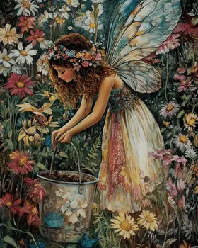 Gardening Fairy - Fairies Wall Art Prints – 8″x10″ Artwork for 11″x14″ Frame