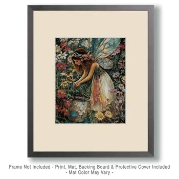 Gardening Fairy - Fairies Wall Art Prints – 8″x10″ Artwork for 11″x14″ Frame