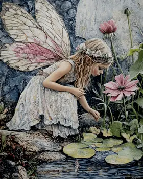 Fairy in Lilypads - Fairies Wall Art Prints – 8″x10″ Artwork for 11″x14″ Frame