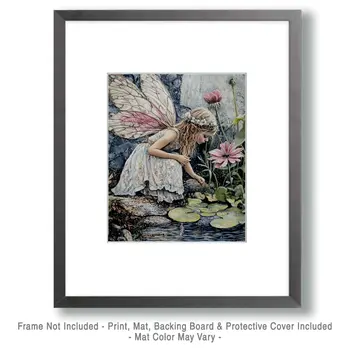 Fairy in Lilypads - Fairies Wall Art Prints – 8″x10″ Artwork for 11″x14″ Frame