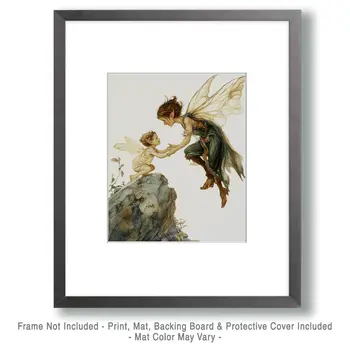 Fairy Mom and Baby - Fairies Wall Art Prints – 8″x10″ Artwork for 11″x14″ Frame