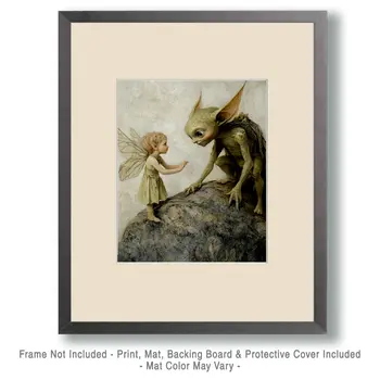 Fairy and Gremlin - Fairies Wall Art Prints – 8″x10″ Artwork for 11″x14″ Frame