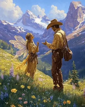 Fairy and Cowboy - Fairies Wall Art Prints – 8″x10″ Artwork for 11″x14″ Frame