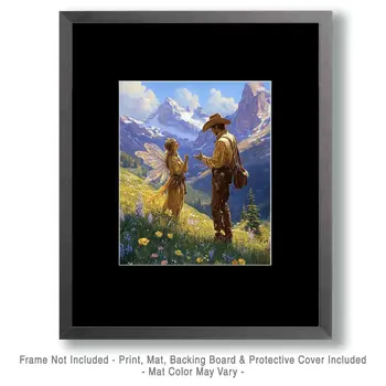 Fairy and Cowboy - Fairies Wall Art Prints – 8″x10″ Artwork for 11″x14″ Frame