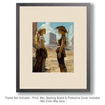 Fairy Talking to Cowgirl - Fairies Wall Art Prints – 8″x10″ Artwork for 11″x14″ Frame