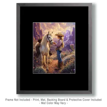 Fairy and Her Horse - Fairies Wall Art Prints – 8″x10″ Artwork for 11″x14″ Frame