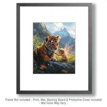 Fairy with Tiger Cub - Fairies Wall Art Prints – 8″x10″ Artwork for 11″x14″ Frame