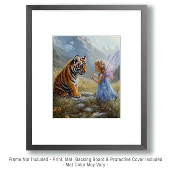 Giggling Fairies  in Flight - Fairytale Prints – 8″x8″ Artwork in 12″x12″ Mat