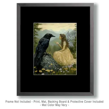 Giggling Fairies  in Flight - Fairytale Prints – 8″x8″ Artwork in 12″x12″ Mat