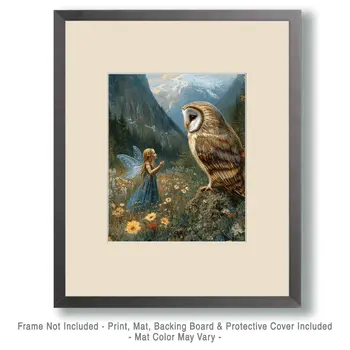 Fairy Confiding in a Owl - Fairies Wall Art Prints – 8″x10″ Artwork for 11″x14″ Frame