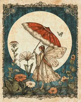 Fairy with Umbrella - Fairies Wall Art Prints – 8″x10″ Artwork for 11″x14″ Frame