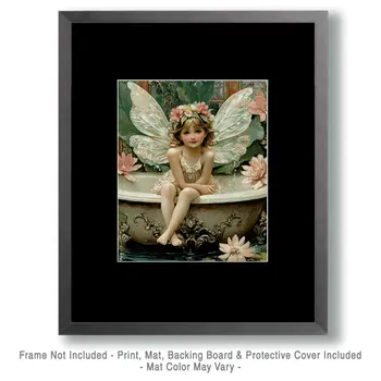 Fairy Lillie in Bathtub - Fairies Wall Art Prints – 8″x10″ Artwork for 11″x14″ Frame
