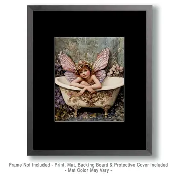 Lavender Fairy in Bathtub - Fairies Wall Art Prints – 8″x10″ Artwork for 11″x14″ Frame