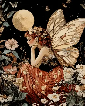 The Thinking Fairy - Fairies Wall Art Prints – 8″x10″ Artwork for 11″x14″ Frame